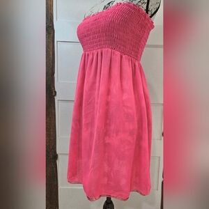 Insignia OP Reversable Strapless Tube Top Dress Pink Palm Tropical Print